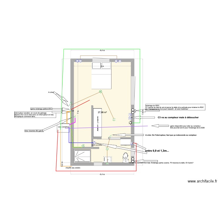 7 mars ETAGE. Plan de 1 pièce et 28 m2