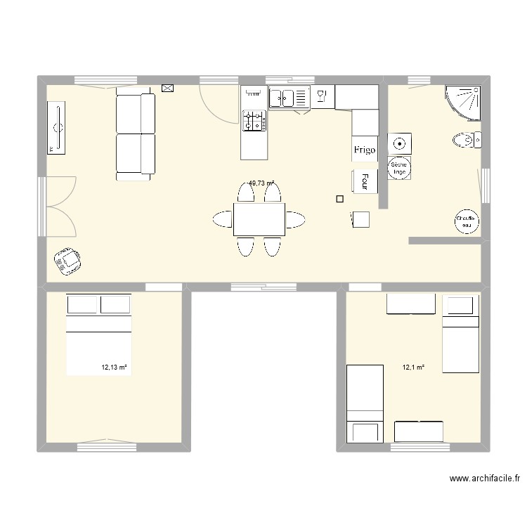 Maison29. Plan de 3 pièces et 74 m2