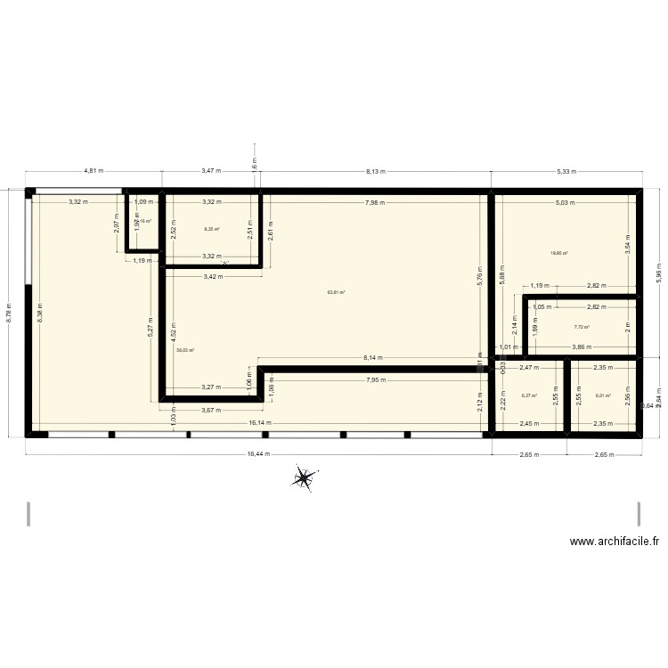 New 1101 mur et fondation. Plan de 8 pièces et 170 m2