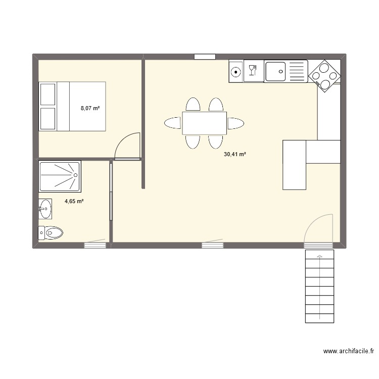 PRIGENT. Plan de 3 pièces et 43 m2