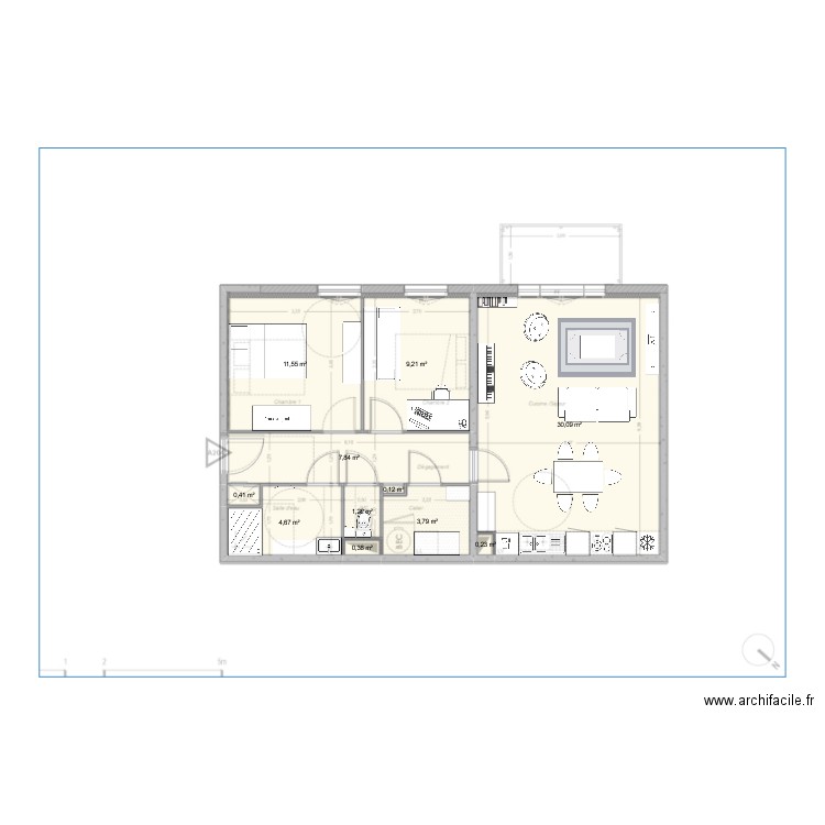 Appartement nouveau. Plan de 11 pièces et 70 m2