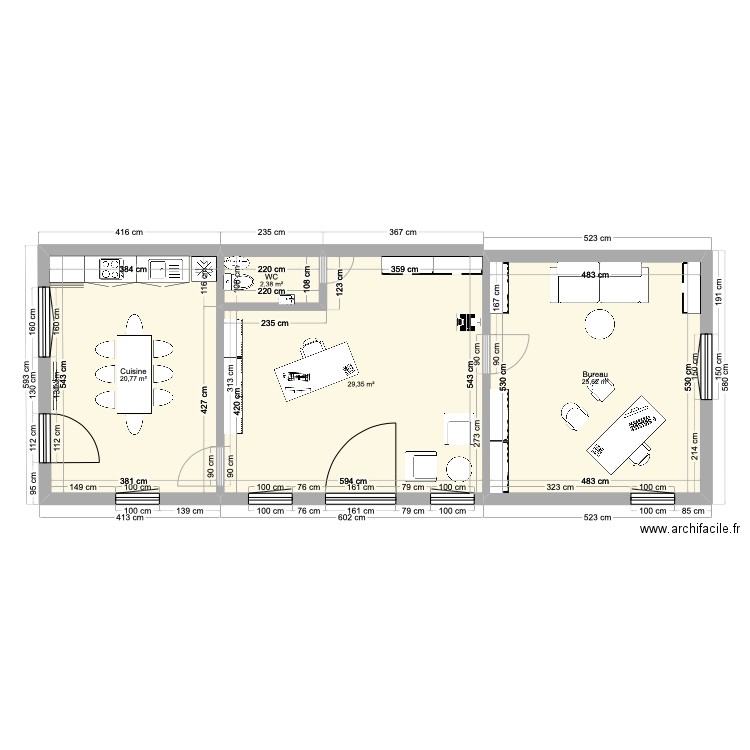 bureau-dépôt . Plan de 4 pièces et 78 m2