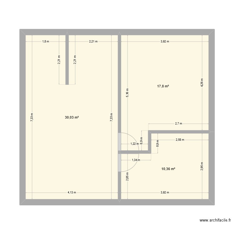 rdc. Plan de 3 pièces et 58 m2