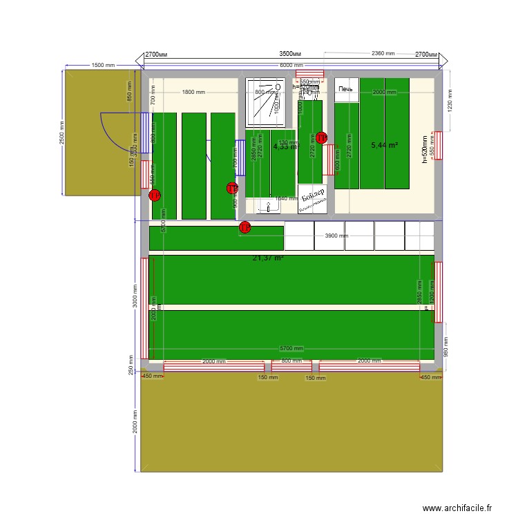 Баня Шарапово ТП. Plan de 5 pièces et 45 m2