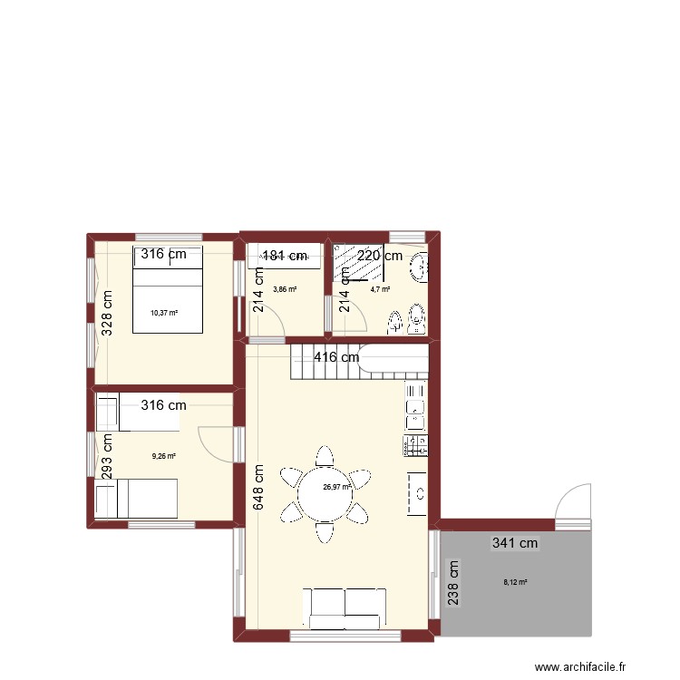 amménagement roybon. Plan de 4 pièces et 58 m2