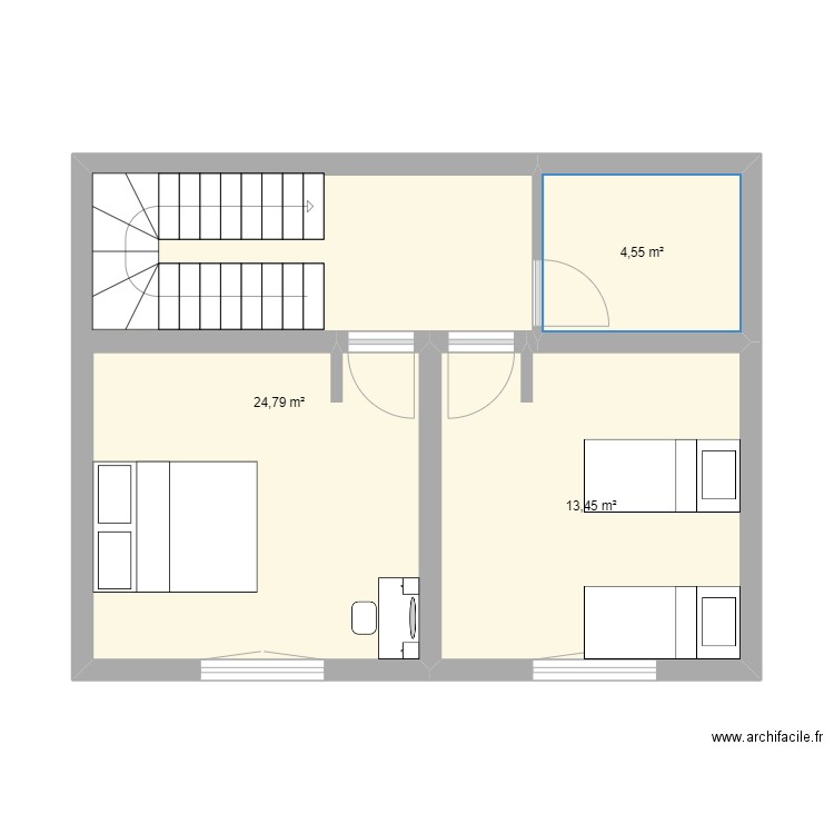 7OUCH ZARZIS. Plan de 3 pièces et 43 m2