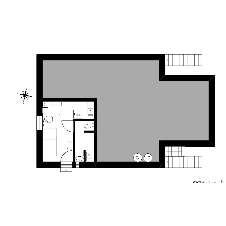 travail. Plan de 3 pièces et 71 m2