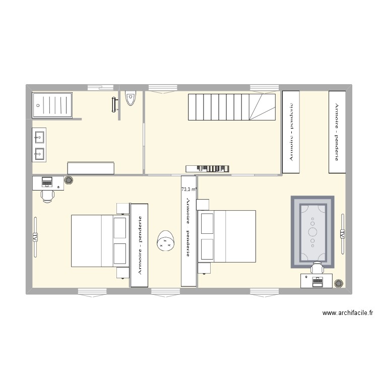 etage . Plan de 1 pièce et 73 m2