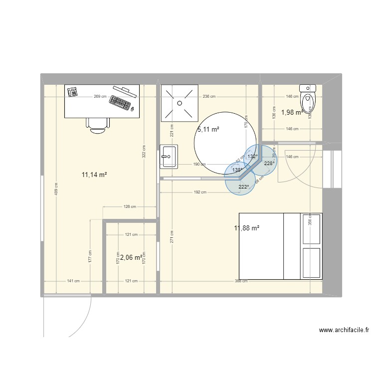 Ozon - Projet Chambre-SDB - Projet 1. Plan de 5 pièces et 32 m2