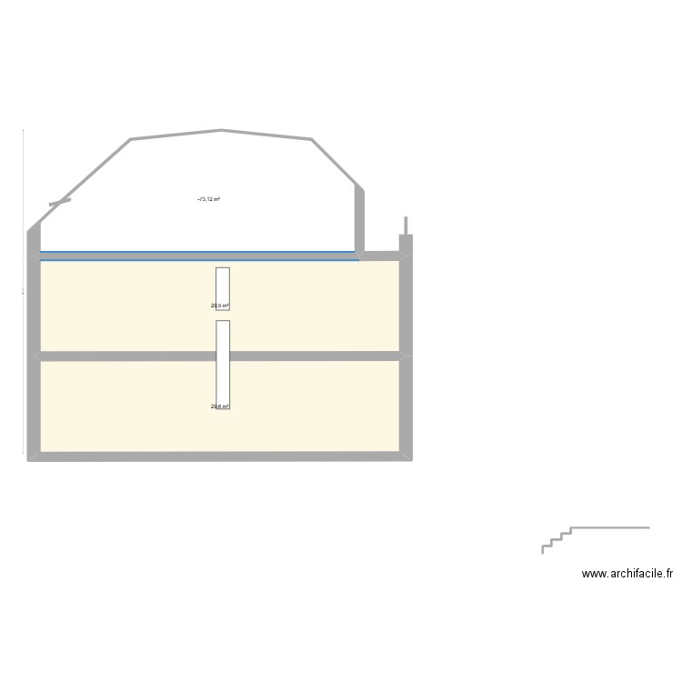 toiture. Plan de 3 pièces et 50 m2