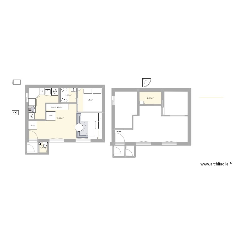 Plan 2 (laser). Plan de 5 pièces et 28 m2