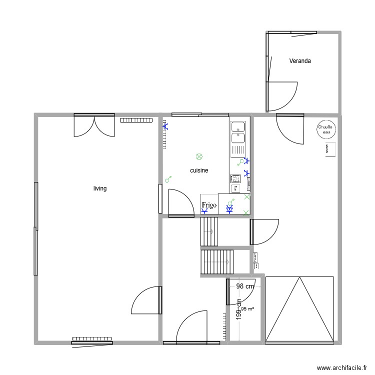 Loulou implantation RDC. Plan de 4 pièces et 42 m2