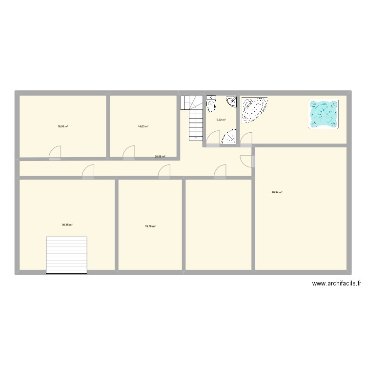 sous sol. Plan de 7 pièces et 189 m2