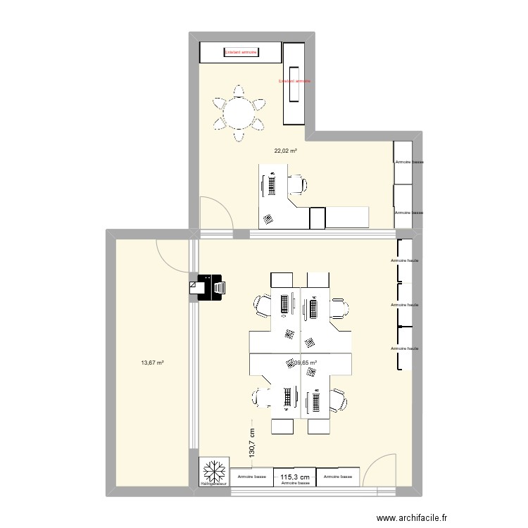 Bureau RH & PAIE + Archives. Plan de 3 pièces et 75 m2