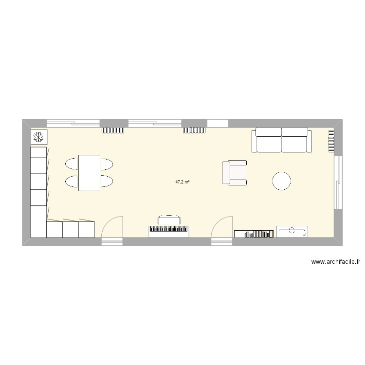 Hervé. Plan de 1 pièce et 47 m2