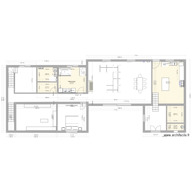 Maison avec entrée finale. Plan de 6 pièces et 59 m2