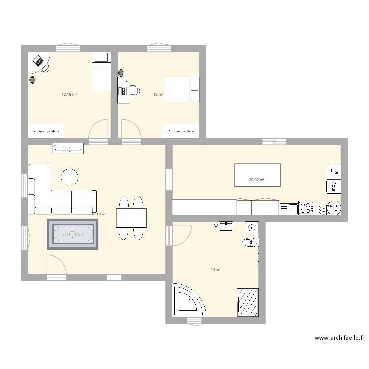 bhbb. Plan de 5 pièces et 88 m2