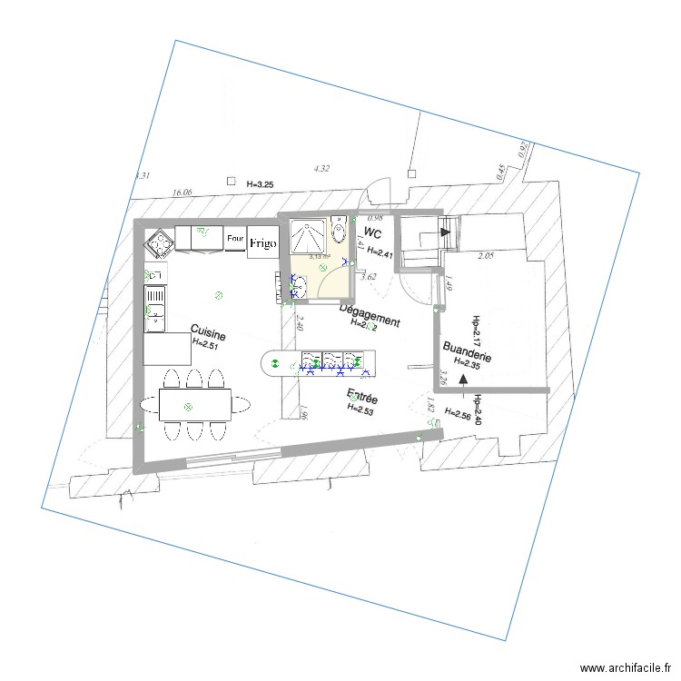 Plan cuisine. Plan de 1 pièce et 3 m2