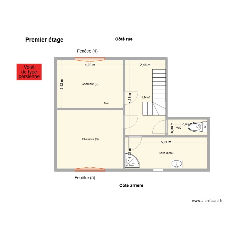 LASSERRE 1er étage. Plan de 5 pièces et 49 m2