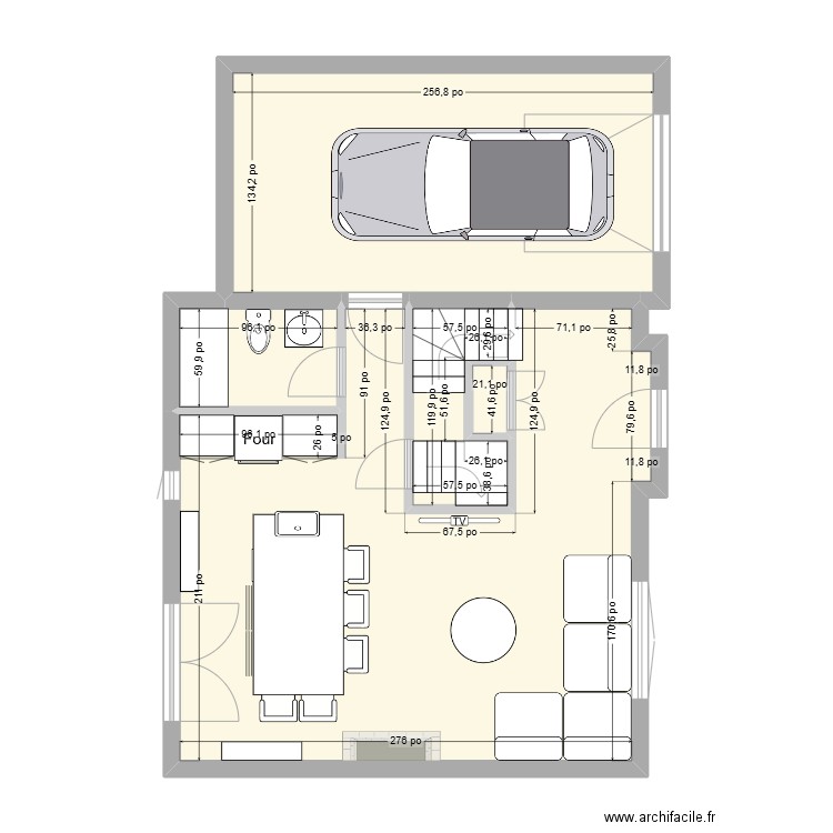 Maison St-Jérome (RDC). Plan de 5 pièces et 70 m2