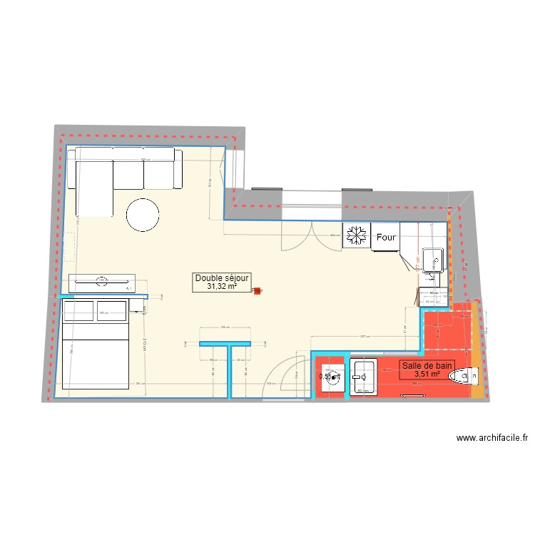 Plan Cagnoli . Plan de 3 pièces et 35 m2