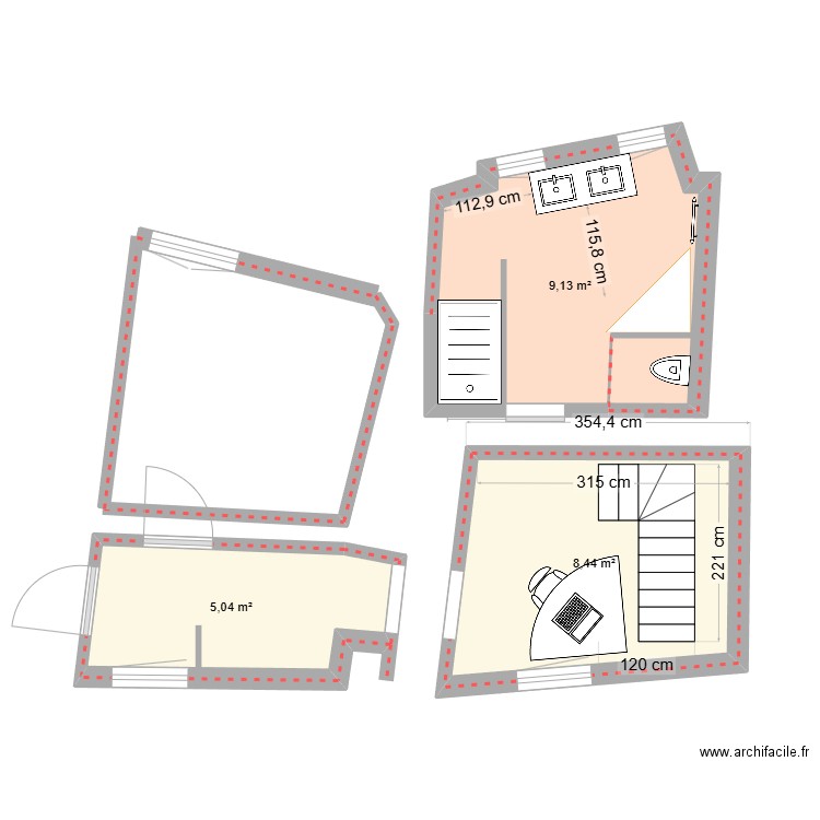 bureau. Plan de 3 pièces et 23 m2