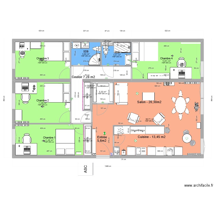 appart v5 avec meubles. Plan de 13 pièces et 106 m2