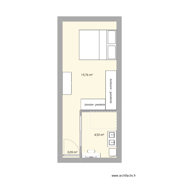 Suite parentale. Plan de 3 pièces et 20 m2