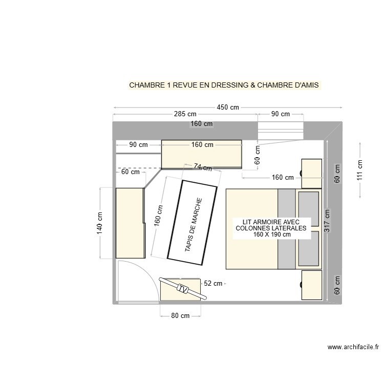 CHAMBRE 1 amenagee en  chambre d'amis et dressing REV2. Plan de 0 pièce et 0 m2