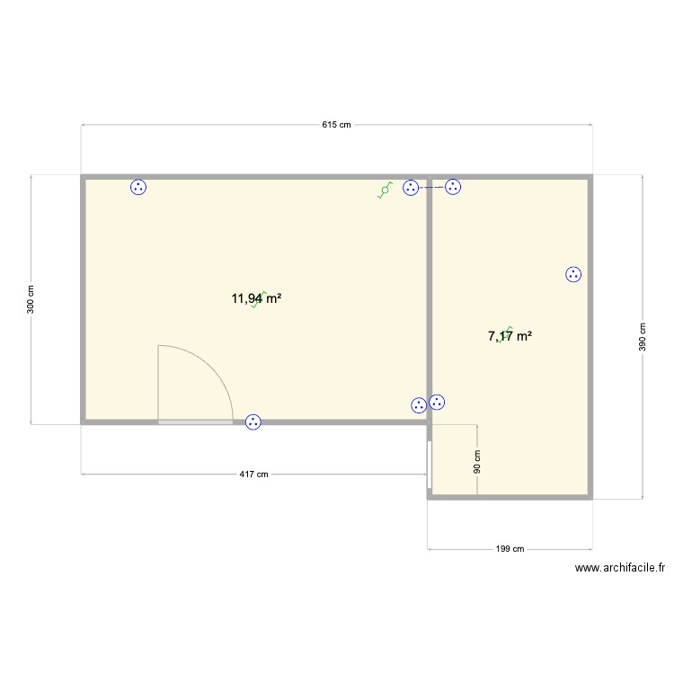 Abri plan au sol. Plan de 2 pièces et 19 m2