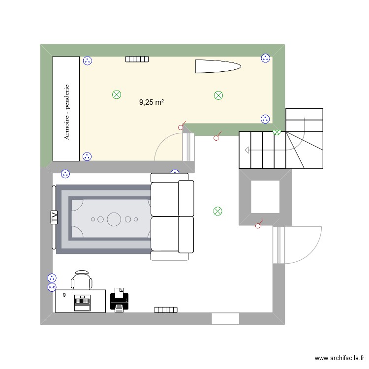 etage 1. Plan de 1 pièce et 9 m2