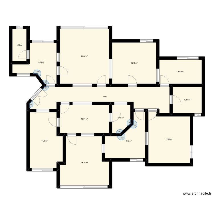 Plan 6ème palier Gauche 2. Plan de 13 pièces et 171 m2