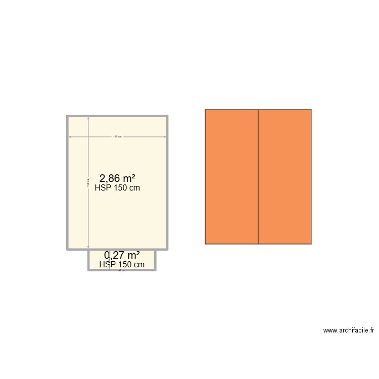 poule. Plan de 2 pièces et 3 m2