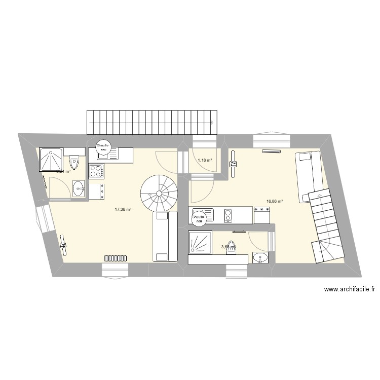 1 ER ETAGE CERGY. Plan de 5 pièces et 42 m2