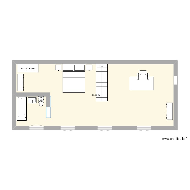 Chambre. Plan de 1 pièce et 47 m2