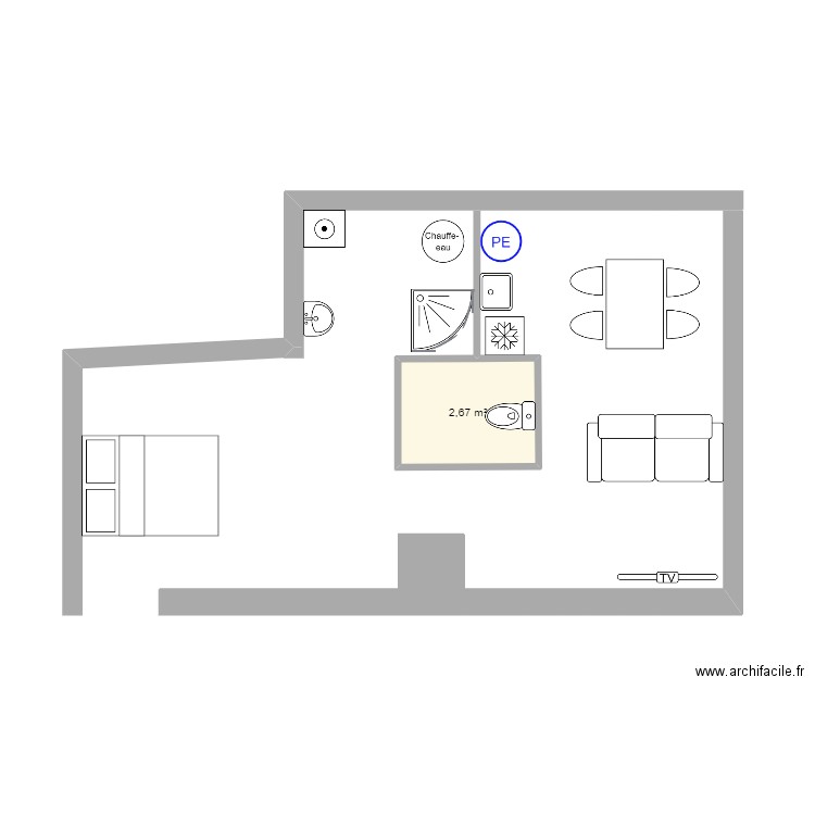 rdc chauriat. Plan de 1 pièce et 3 m2