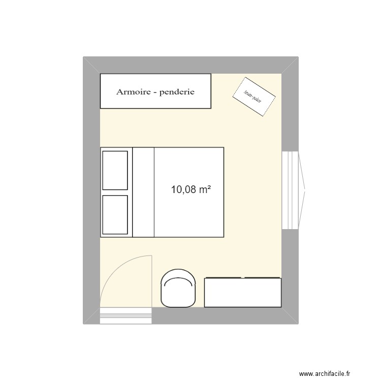 chambre. Plan de 1 pièce et 10 m2