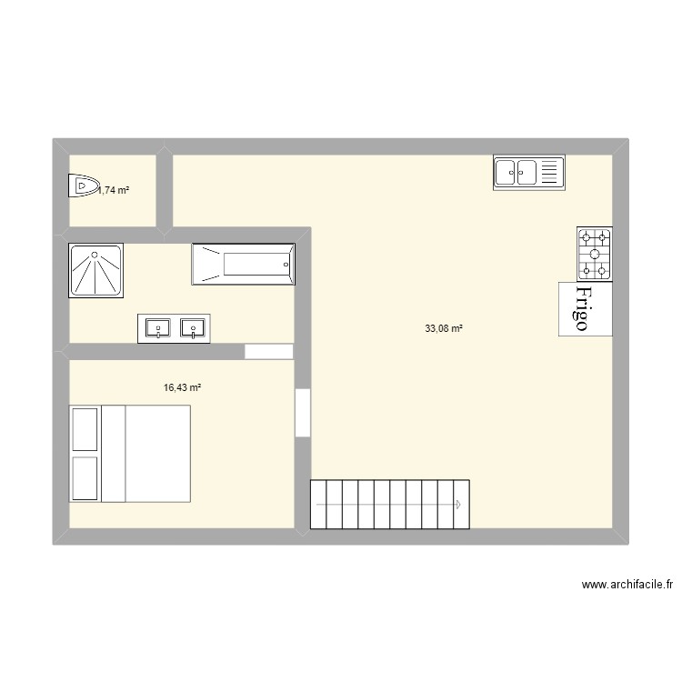 Bruis . Plan de 3 pièces et 51 m2