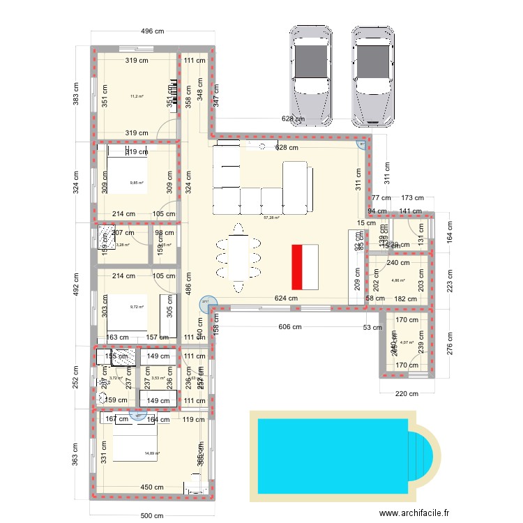 louz. Plan de 12 pièces et 127 m2