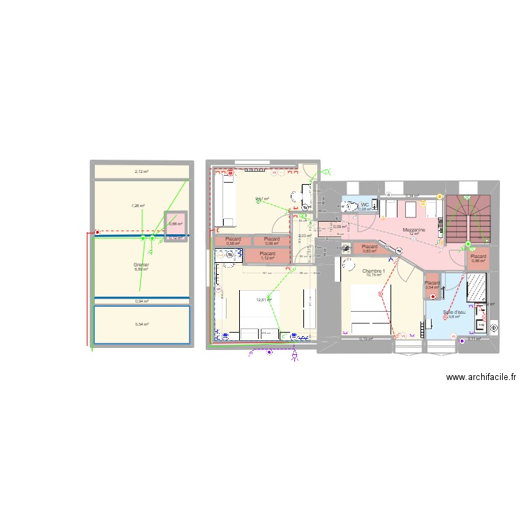 Etage 30-05-2024 schéma électrique. Plan de 26 pièces et 84 m2