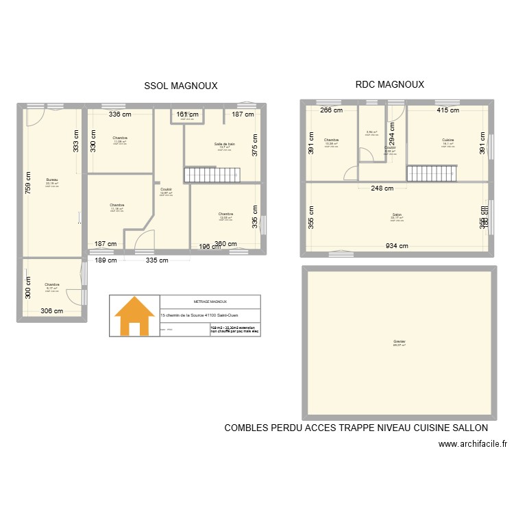 magnou. Plan de 14 pièces et 233 m2