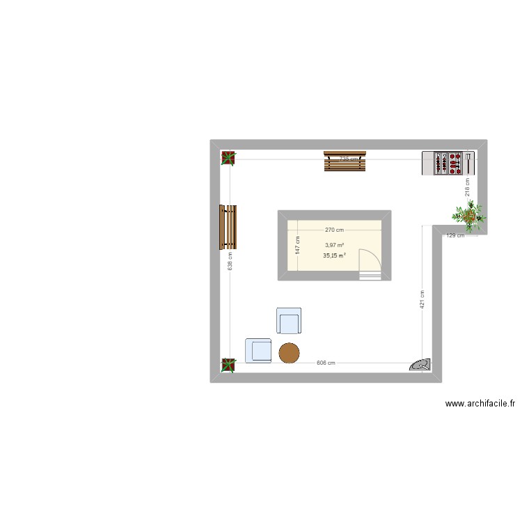 mounir . Plan de 2 pièces et 45 m2