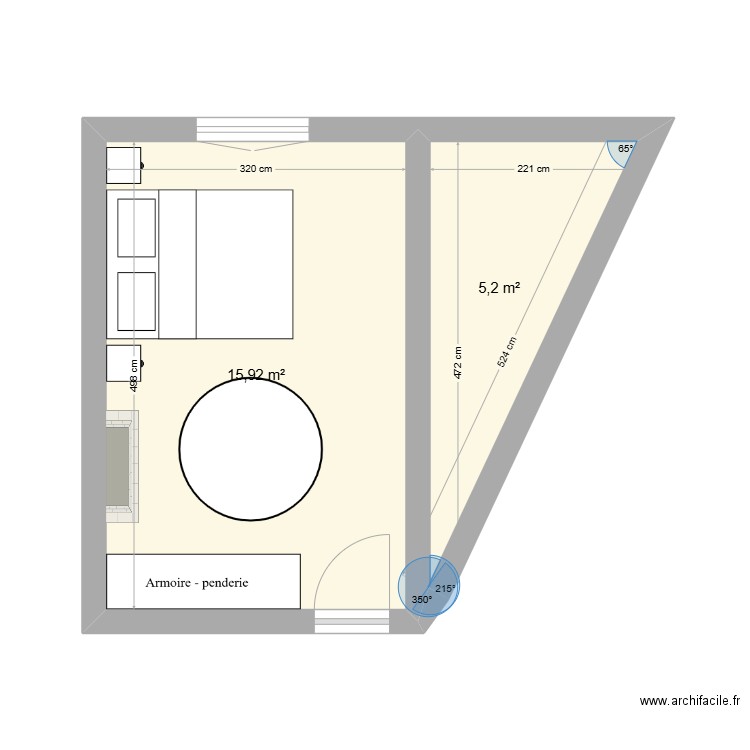 Plan Ch 1. Plan de 2 pièces et 21 m2