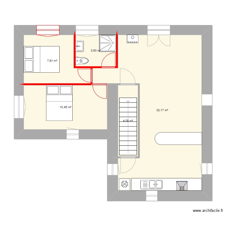 LARET - 1er étage futur. Plan de 5 pièces et 59 m2