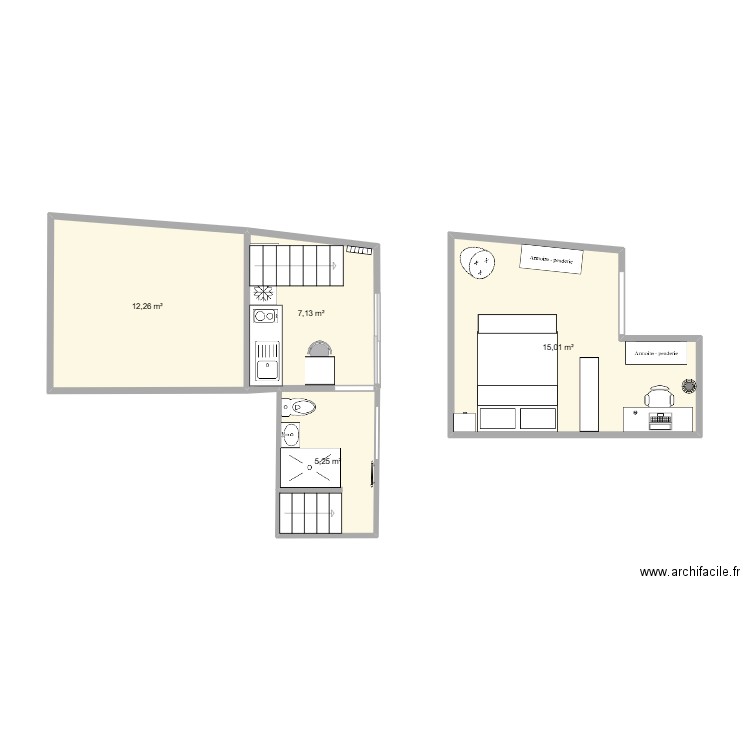 Studio - option 7. Plan de 4 pièces et 40 m2