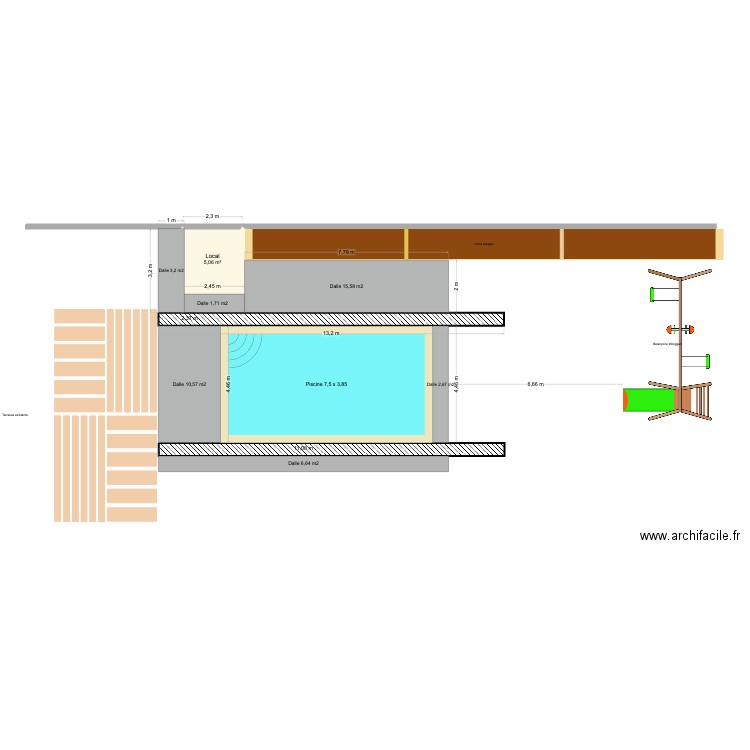 piscine. Plan de 1 pièce et 5 m2