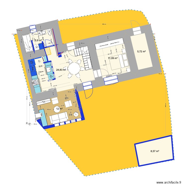 PRIEUX  RDC projet 2 eco salon sud. Plan de 6 pièces et 68 m2