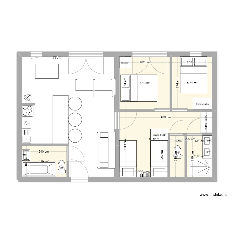 Les Menuires. Plan de 6 pièces et 32 m2