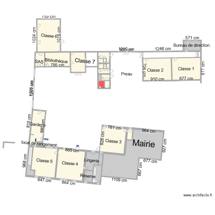 Ecole elementaire. Plan de 30 pièces et 800 m2