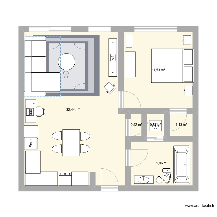 Appart 2025. Plan de 6 pièces et 52 m2